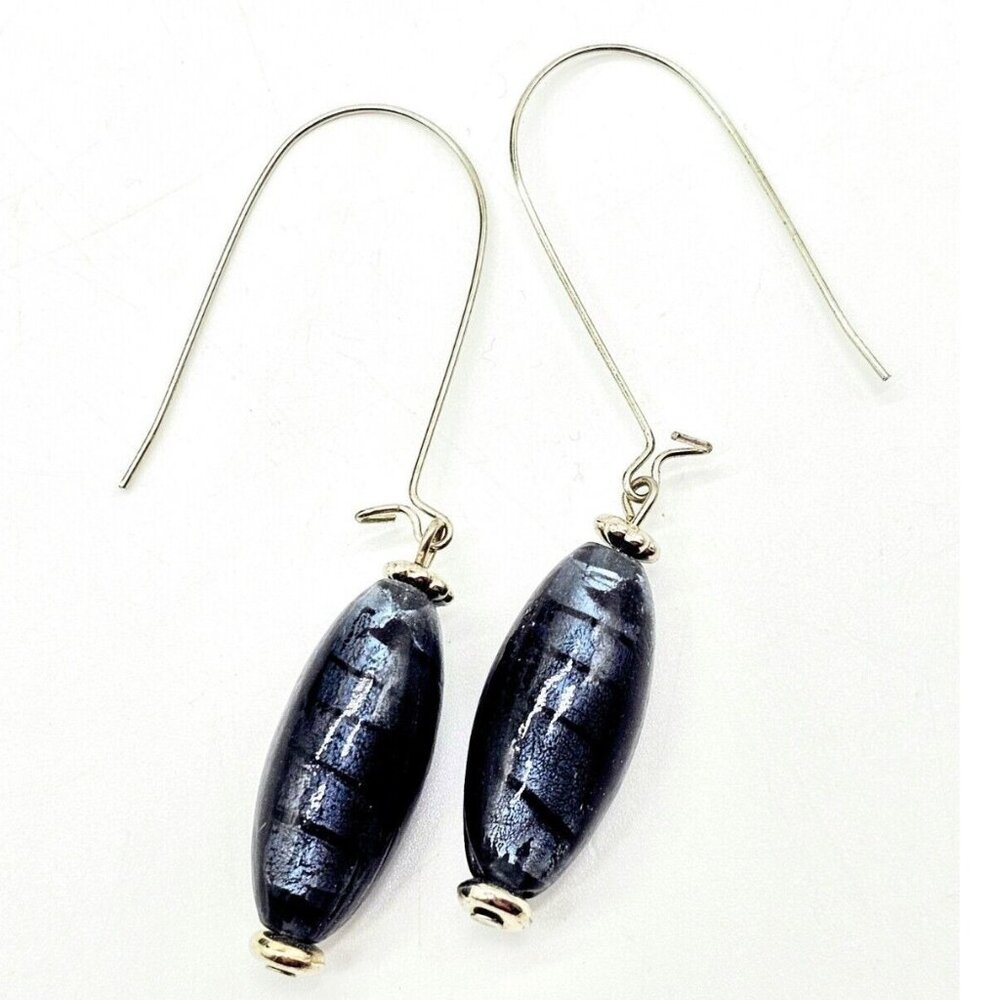 Nature Inspired  Faux Agate Stone Elongated Earrings Contemporary Blue/Black